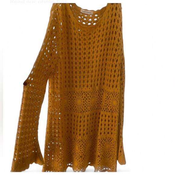 Beach Coverup |JohnPaulRichard| Open Knit Crochet Mustard Yellow Size Small - Picture 1 of 5